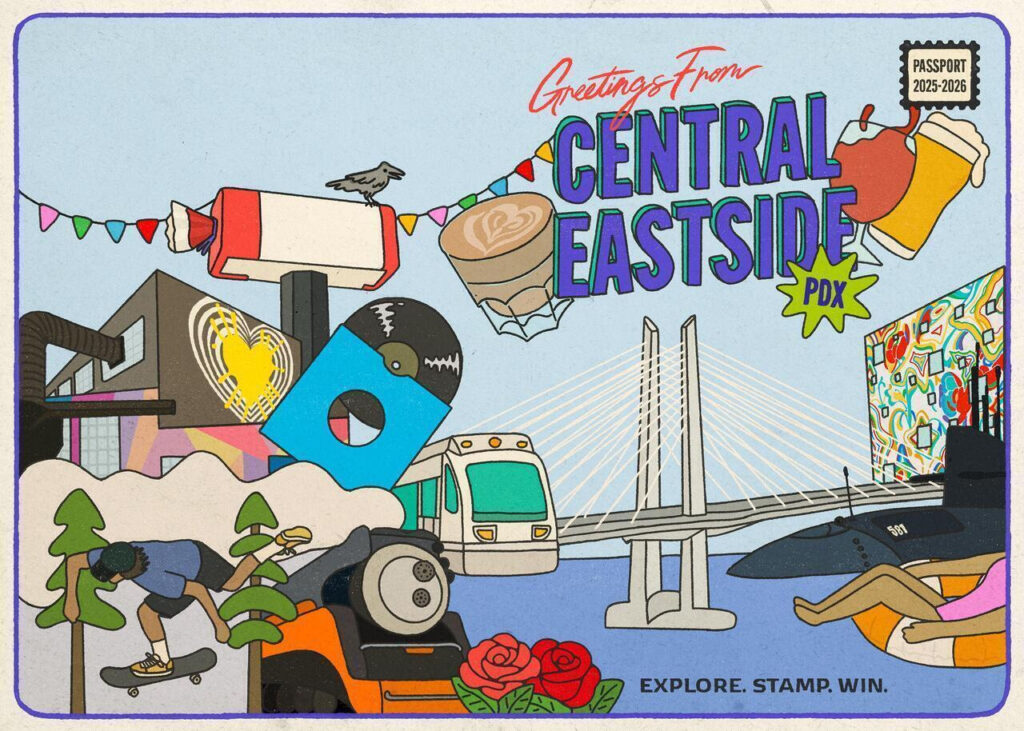 The Central Eastside PDX Passport is your guide to exploring the district! Pick one up, visit participating businesses, and collect stamps as you go. The more stamps you earn, the more rewards you unlock.