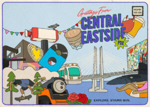 The Central Eastside PDX Passport is your guide to exploring the district! Pick one up, visit participating businesses, and collect stamps as you go. The more stamps you earn, the more rewards you unlock.